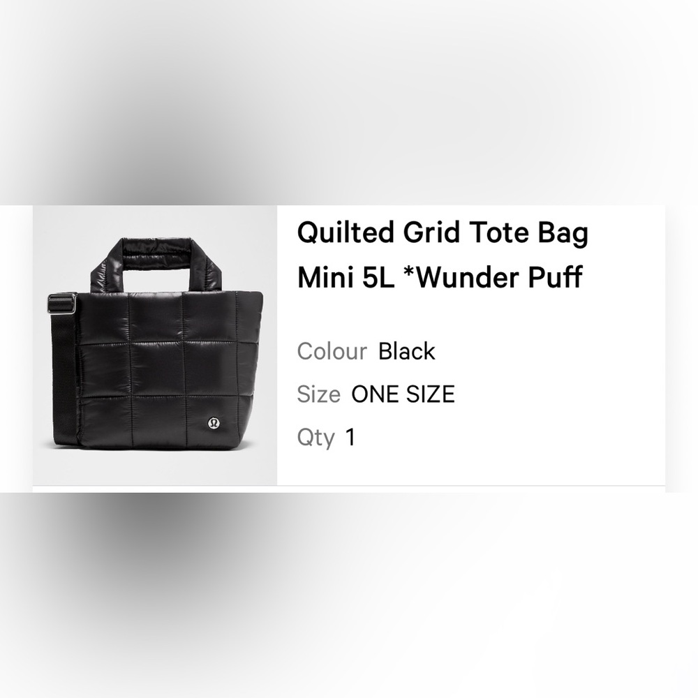 lululemon Quilted Grid Tote Bag Mini 5L Wunder Puff Black
